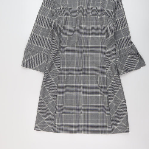 H&M Womens Grey Plaid Polyester A-Line Size 14 Round Neck Zip