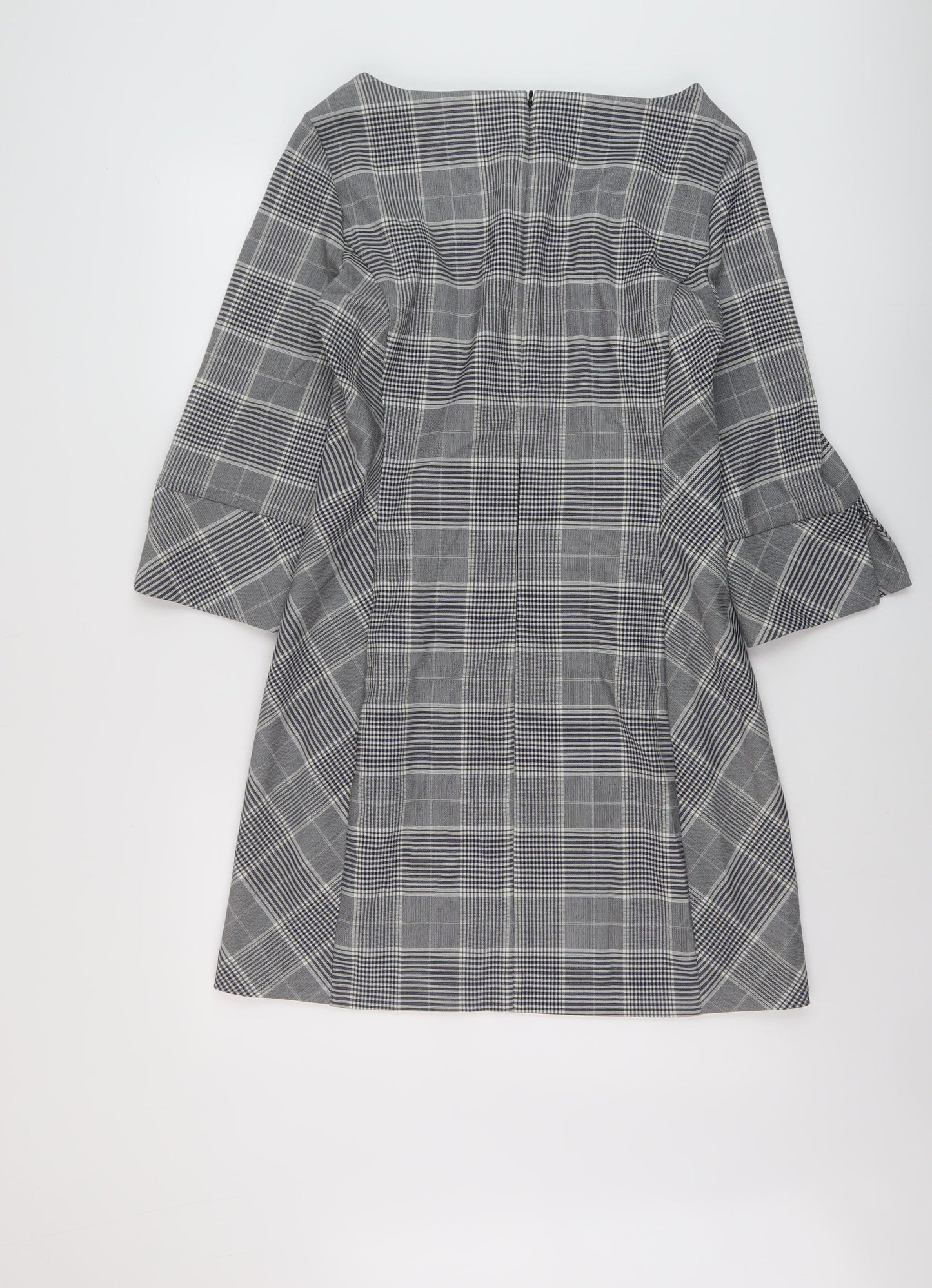 H&M Womens Grey Plaid Polyester A-Line Size 14 Round Neck Zip