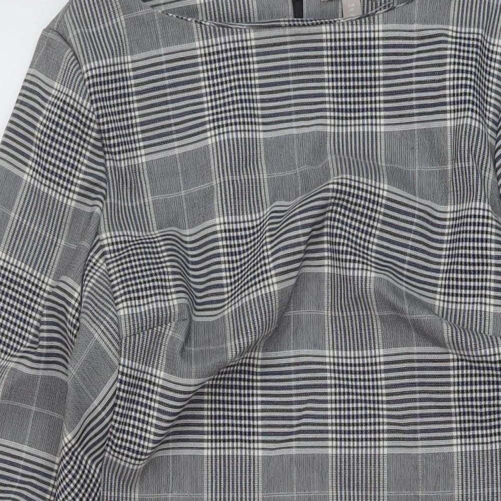 H&M Womens Grey Plaid Polyester A-Line Size 14 Round Neck Zip