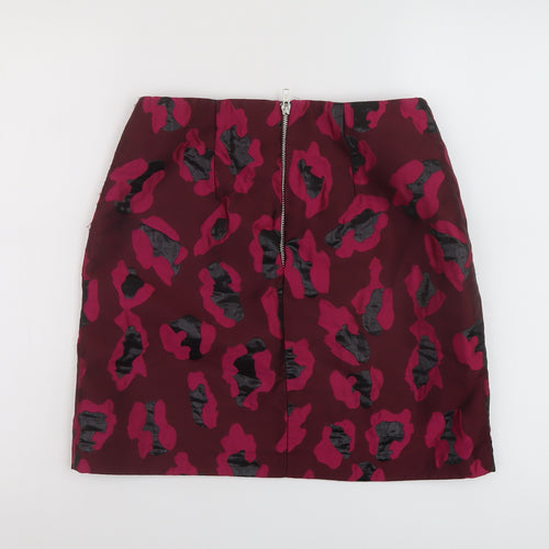 Dorothy Perkins Womens Pink Animal Print Polyester Mini Skirt Size 8 Zip