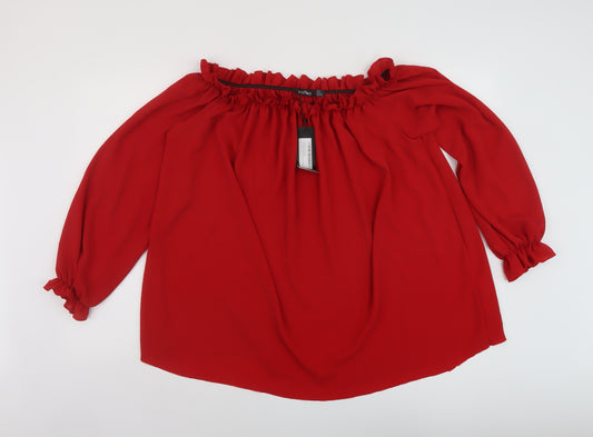 Boohoo Womens Red Polyester Basic Blouse Size 20 Square Neck