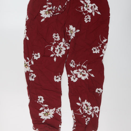 Miss Selfridge Womens Red Floral Viscose Trousers Size 10 L22 in Regular Drawstring