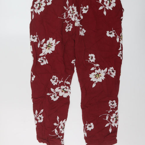 Miss Selfridge Womens Red Floral Viscose Trousers Size 10 L22 in Regular Drawstring