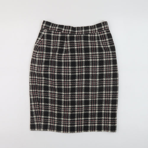 Anne Brooks Womens Black Plaid Polyester A-Line Skirt Size 10 Zip