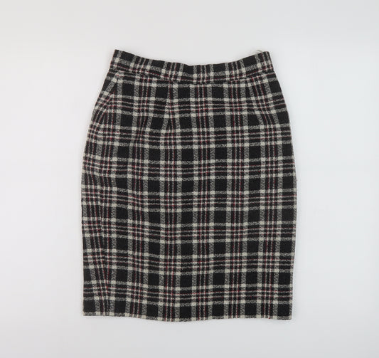 Anne Brooks Womens Black Plaid Polyester A-Line Skirt Size 10 Zip