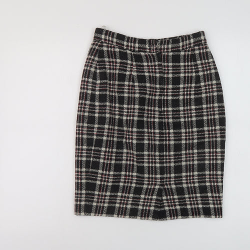 Anne Brooks Womens Black Plaid Polyester A-Line Skirt Size 10 Zip