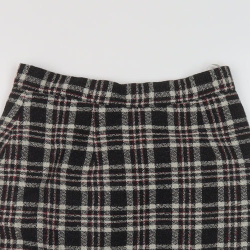 Anne Brooks Womens Black Plaid Polyester A-Line Skirt Size 10 Zip