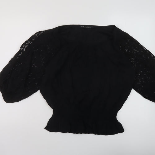 NEXT Womens Black Viscose Basic Blouse Size 14 Round Neck