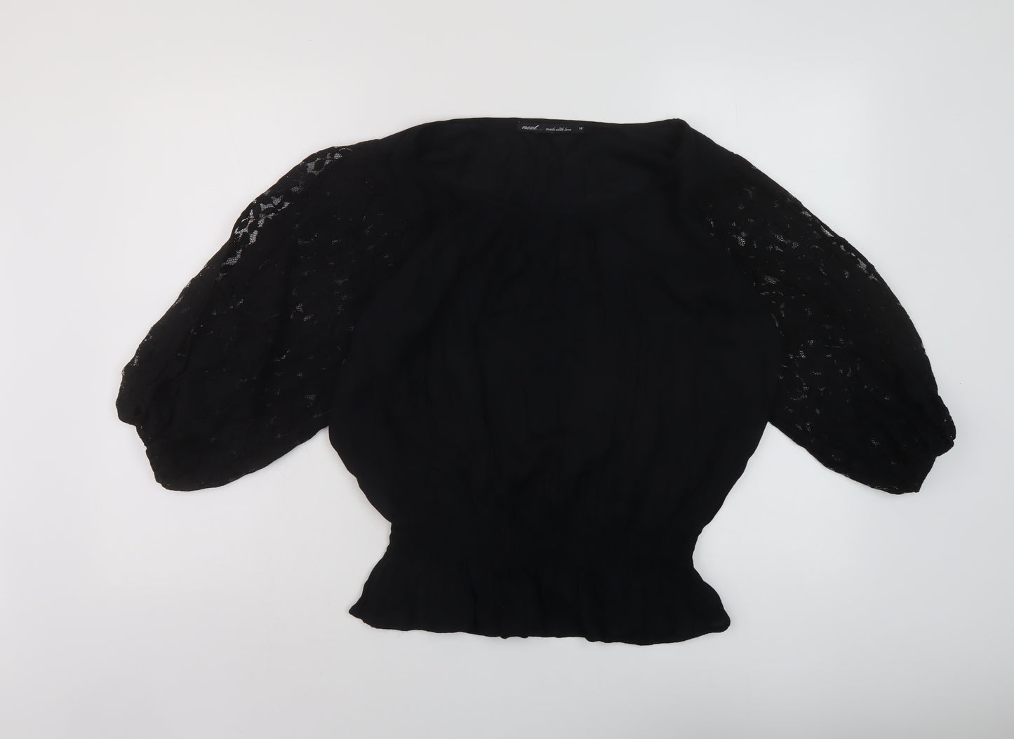 NEXT Womens Black Viscose Basic Blouse Size 14 Round Neck