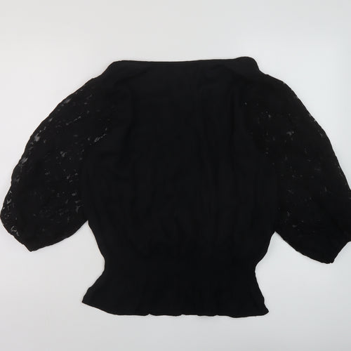 NEXT Womens Black Viscose Basic Blouse Size 14 Round Neck