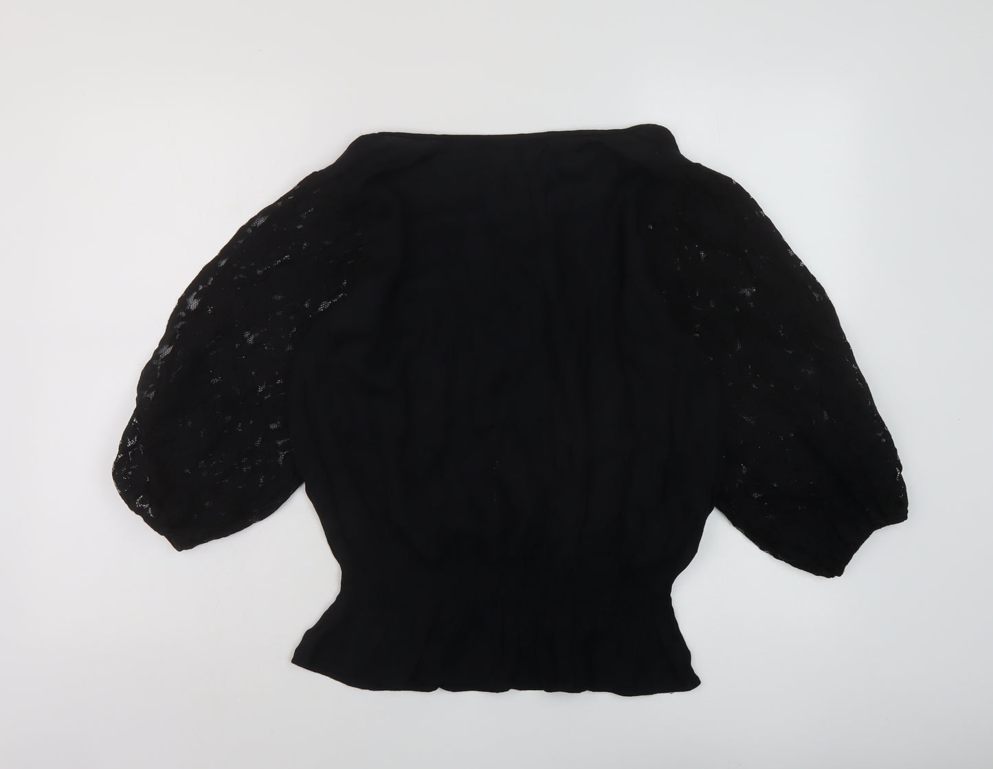 NEXT Womens Black Viscose Basic Blouse Size 14 Round Neck