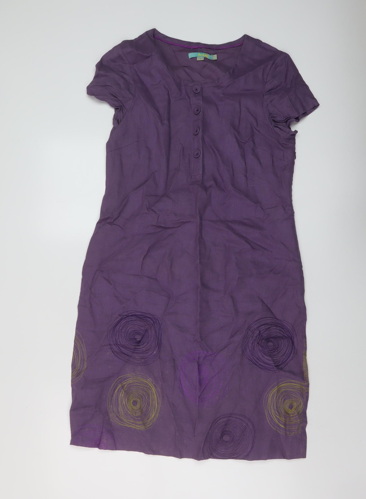 Boden Womens Purple Linen A-Line Size 12 Round Neck Button