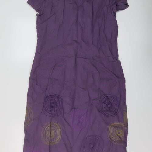 Boden Womens Purple Linen A-Line Size 12 Round Neck Button