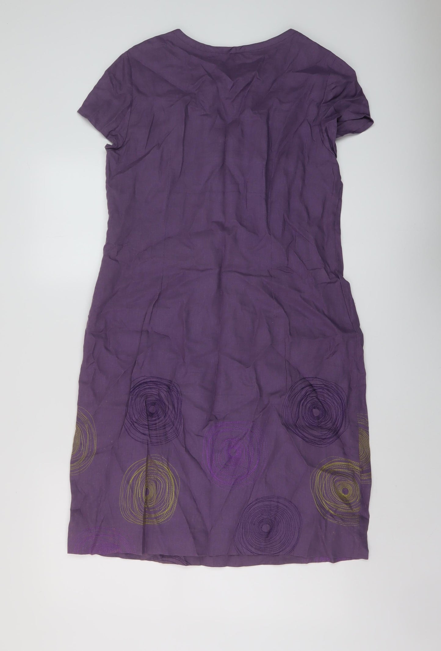 Boden Womens Purple Linen A-Line Size 12 Round Neck Button