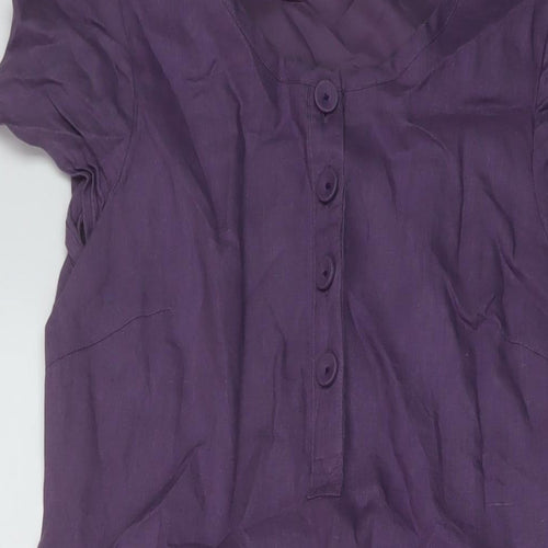 Boden Womens Purple Linen A-Line Size 12 Round Neck Button