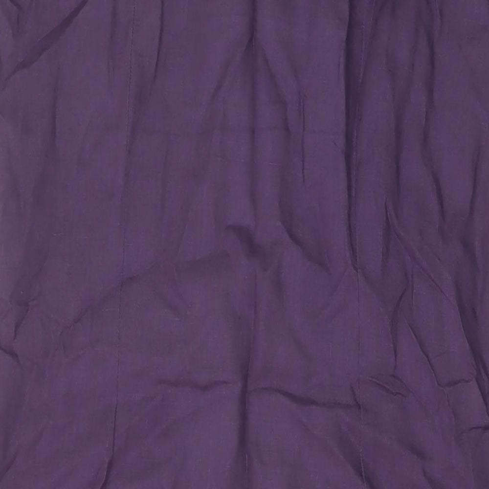 Boden Womens Purple Linen A-Line Size 12 Round Neck Button