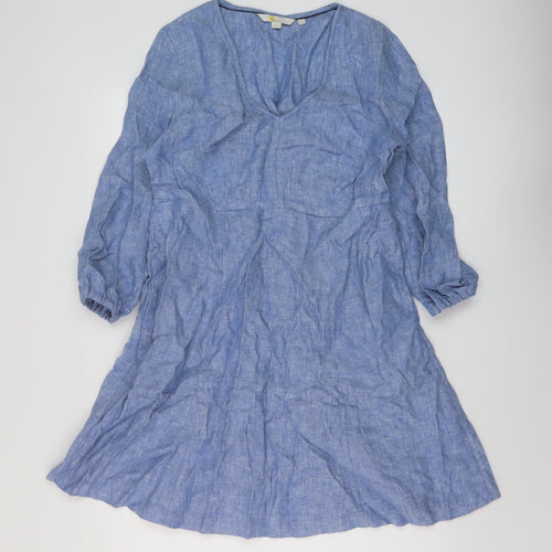 Boden Womens Blue Linen A-Line Size 12 V-Neck Pullover