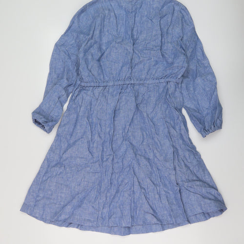 Boden Womens Blue Linen A-Line Size 12 V-Neck Pullover