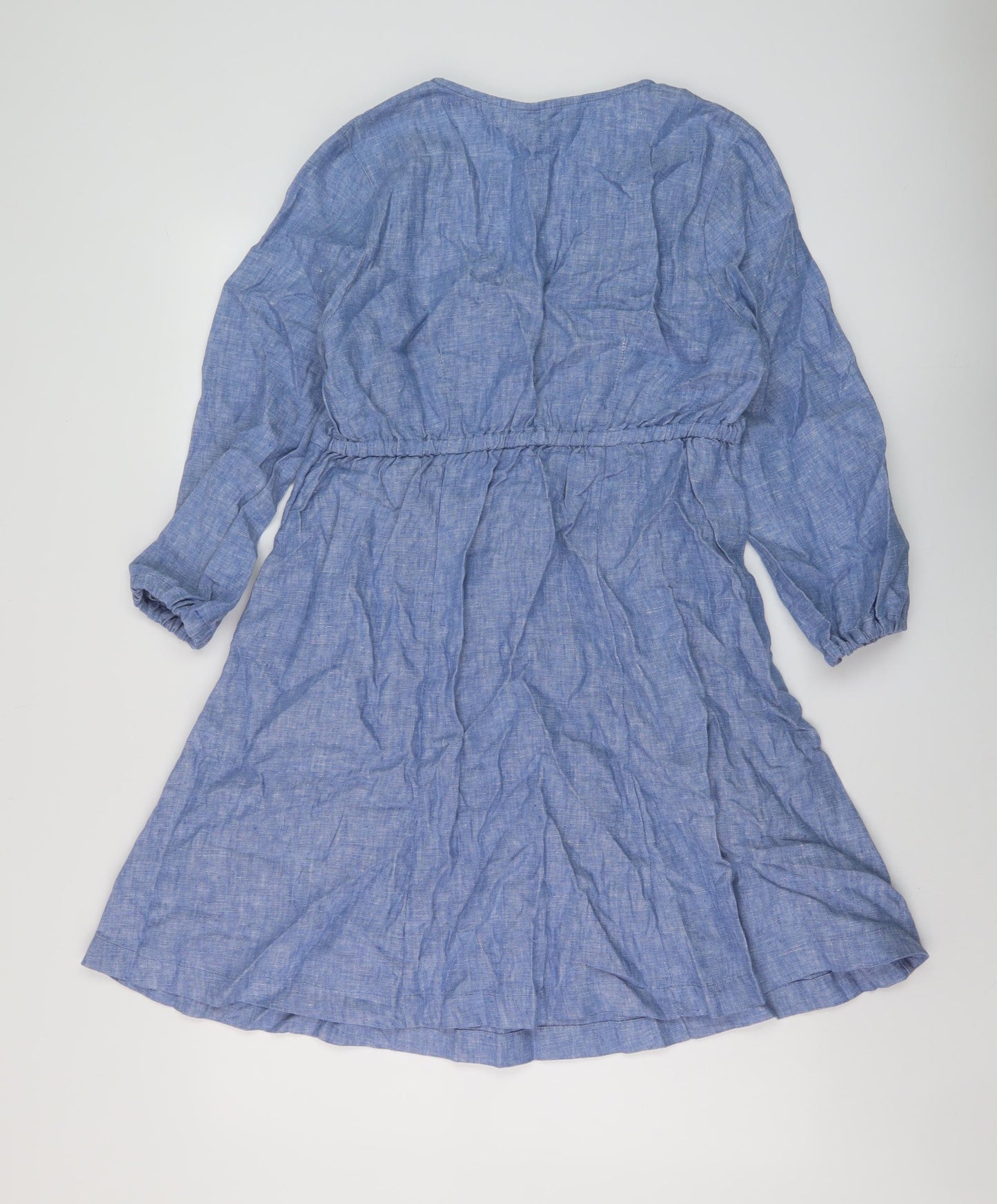 Boden Womens Blue Linen A-Line Size 12 V-Neck Pullover