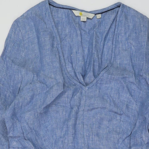 Boden Womens Blue Linen A-Line Size 12 V-Neck Pullover