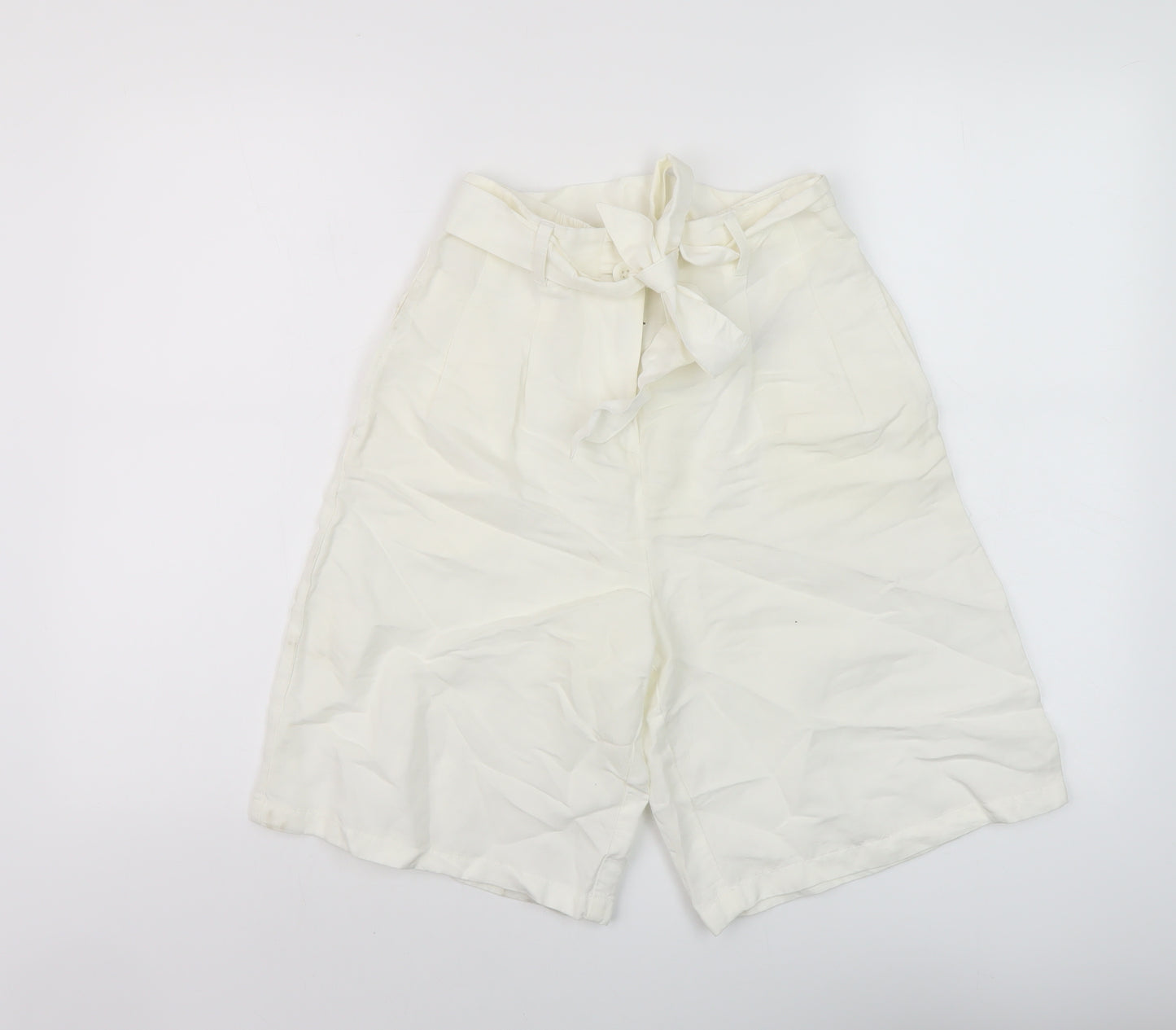 Marks and Spencer Womens Ivory Linen Paperbag Shorts Size 6 L10 in Regular Button