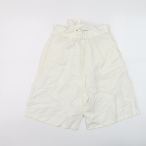 Marks and Spencer Womens Ivory Linen Paperbag Shorts Size 6 L10 in Regular Button