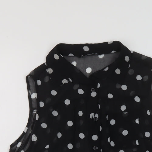 Miso Womens Black Polka Dot Polyester Basic Blouse Size 10 Collared