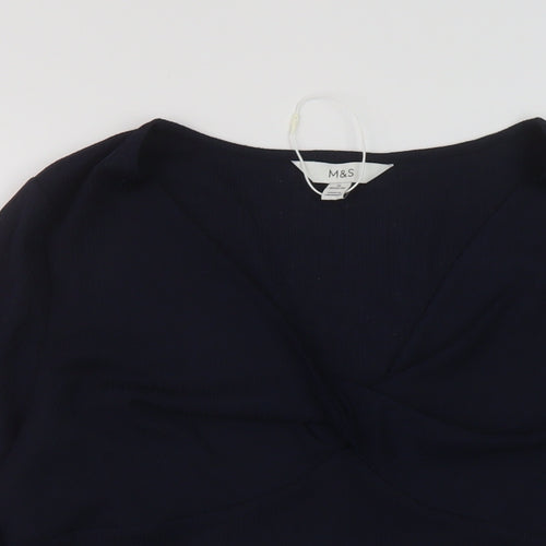 Marks and Spencer Womens Blue Polyester Basic Blouse Size 16 V-Neck