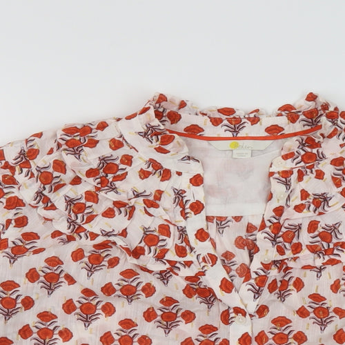 Bpoden Womens Red Floral Cotton Basic Blouse Size 12 V-Neck