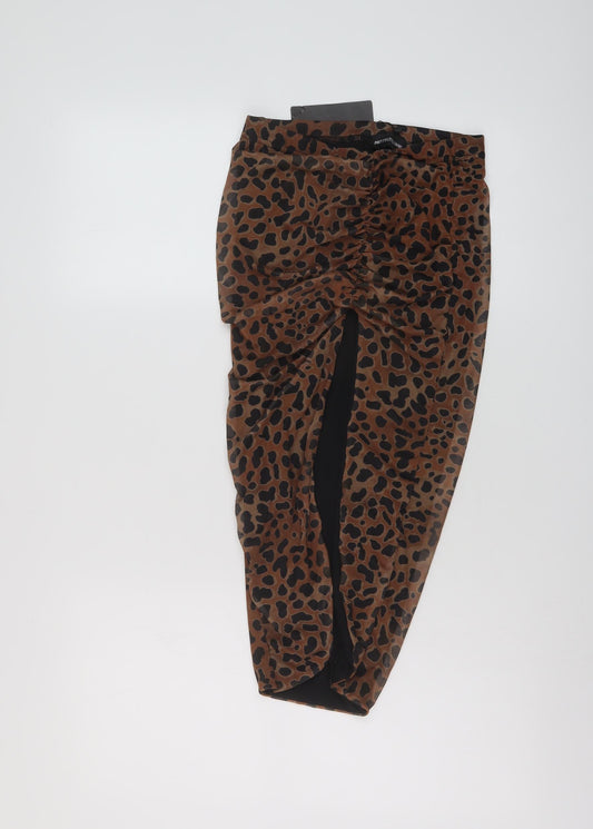 PRETTYLITTLETHING Womens Brown Animal Print Polyester Bandage Skirt Size 8