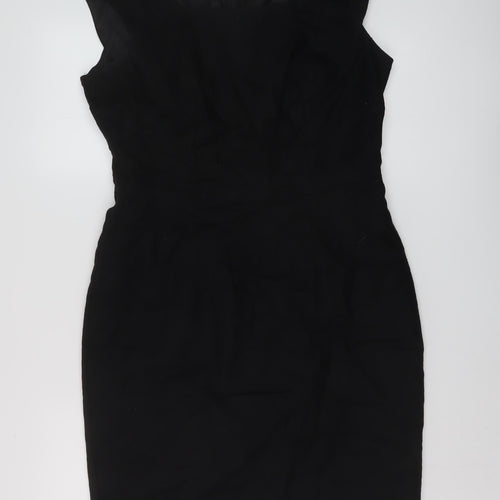 Marks and Spencer Womens Black Linen Sheath Size 12 Square Neck Zip