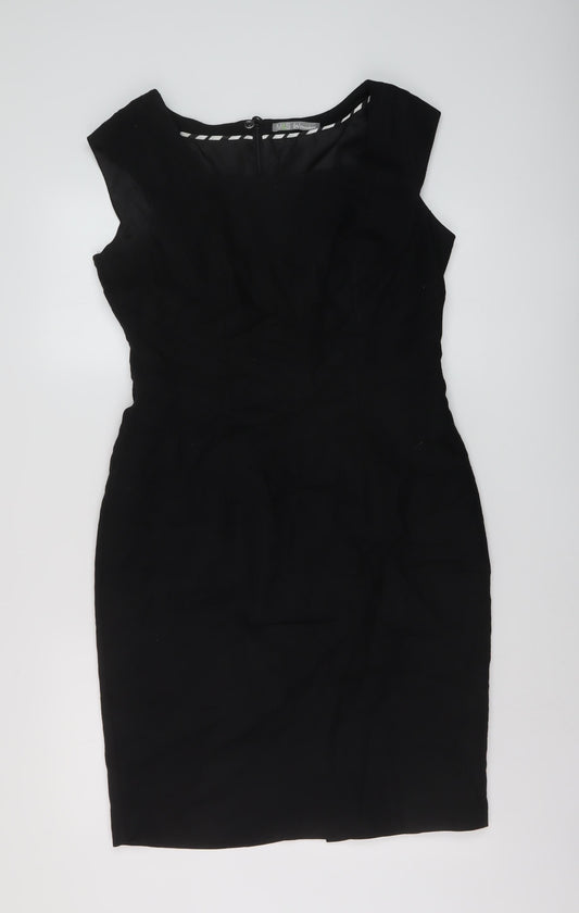 Marks and Spencer Womens Black Linen Sheath Size 12 Square Neck Zip