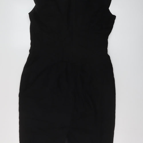 Marks and Spencer Womens Black Linen Sheath Size 12 Square Neck Zip