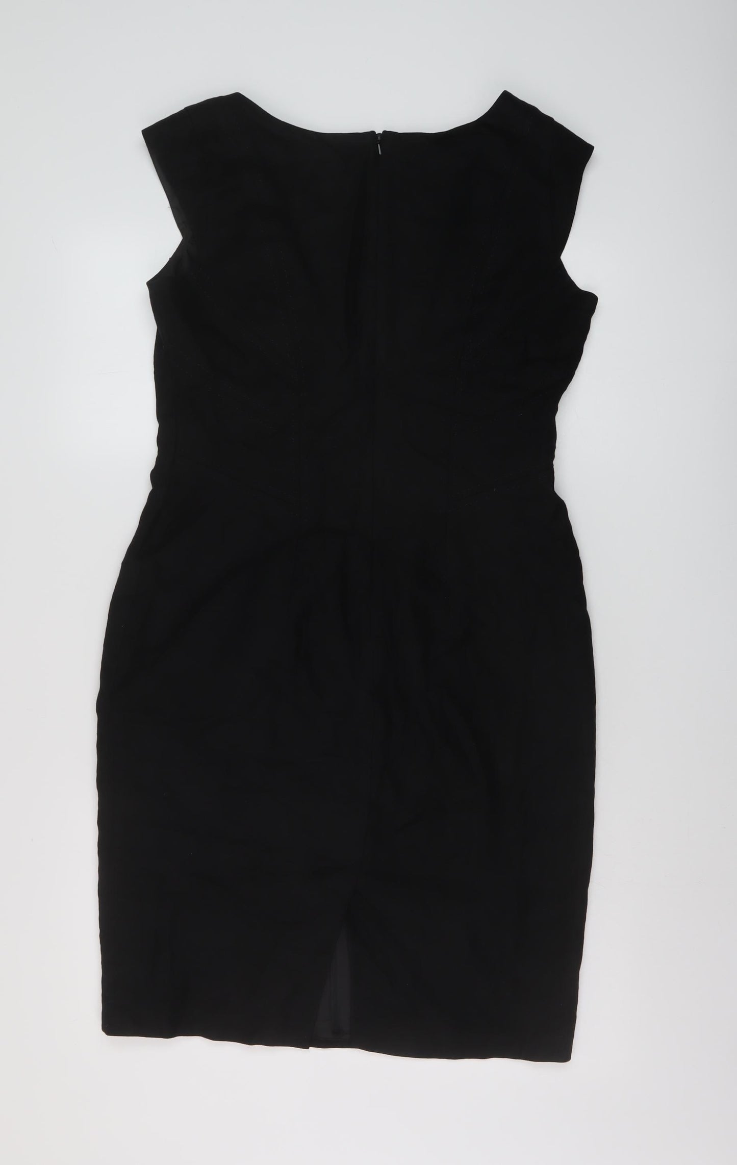 Marks and Spencer Womens Black Linen Sheath Size 12 Square Neck Zip