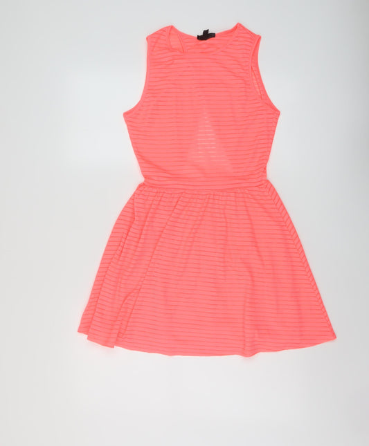 Topshop Womens Pink Polyester Skater Dress Size 8 Round Neck Pullover