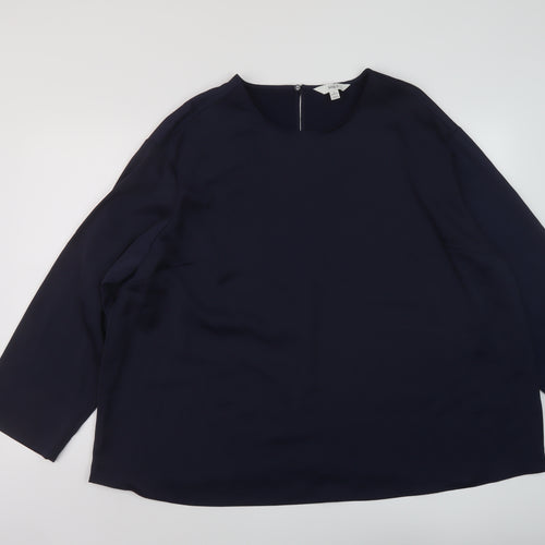 Marks and Spencer Womens Blue Polyester Basic Blouse Size 24 Round Neck