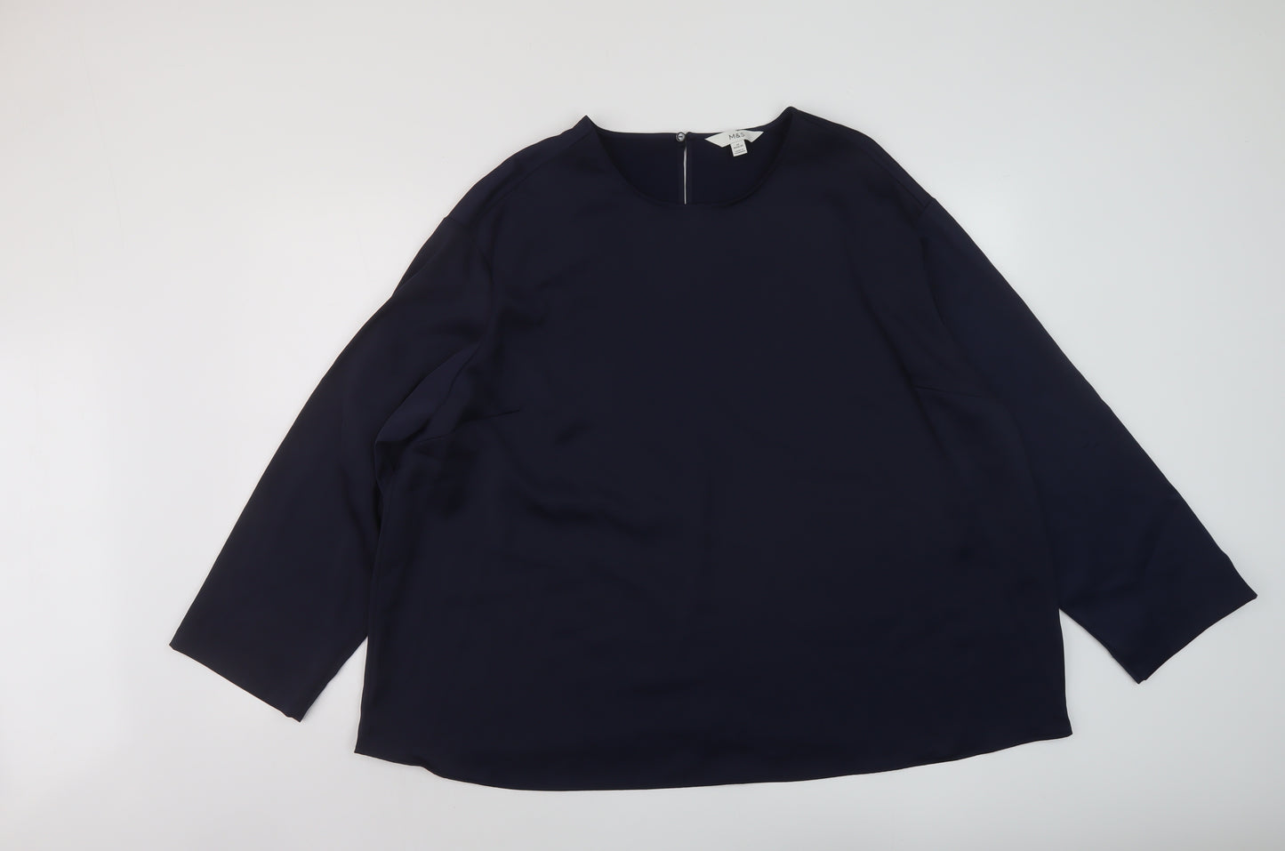 Marks and Spencer Womens Blue Polyester Basic Blouse Size 24 Round Neck