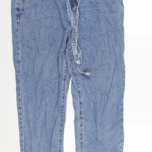 Redial Womens Blue Cotton Straight Jeans Size 16 L26 in Regular Zip - Belted Raw Edge Detail