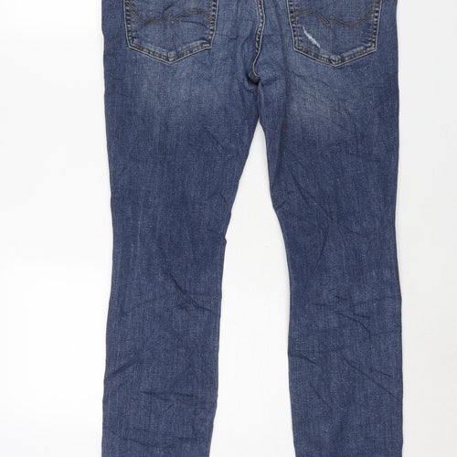 JACK & JONES Mens Blue Cotton Straight Jeans Size 36 in L32 in Regular Zip