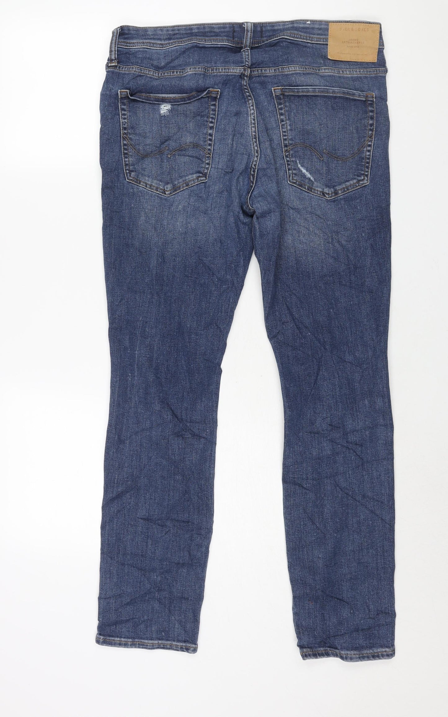 JACK & JONES Mens Blue Cotton Straight Jeans Size 36 in L32 in Regular Zip