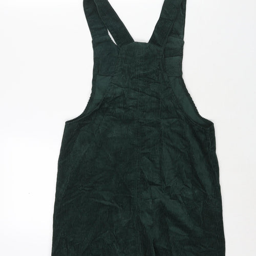 New Look Womens Green Cotton Pinafore/Dungaree Dress Size 12 Scoop Neck Pullover - Button Detail