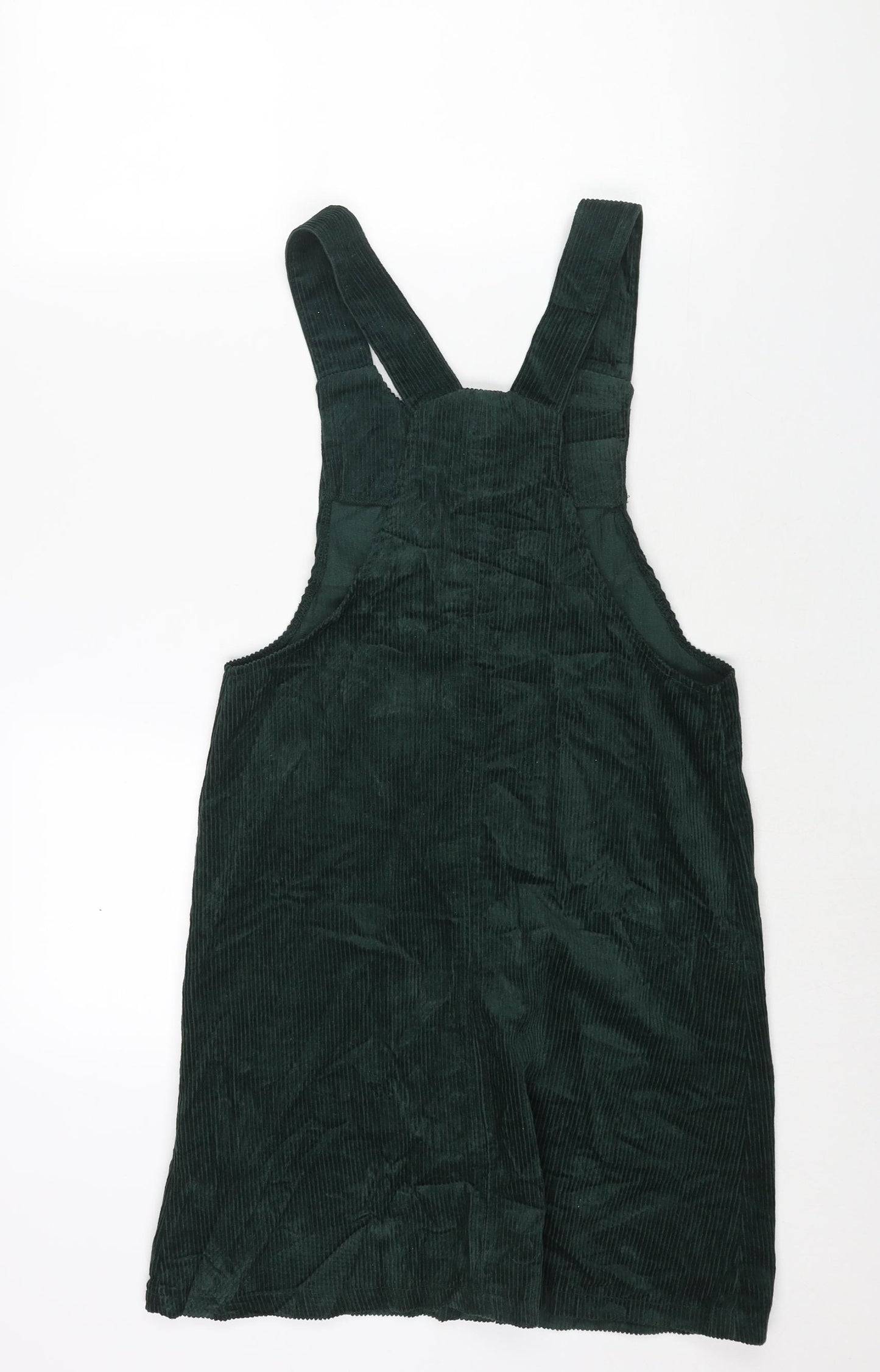 New Look Womens Green Cotton Pinafore/Dungaree Dress Size 12 Scoop Neck Pullover - Button Detail