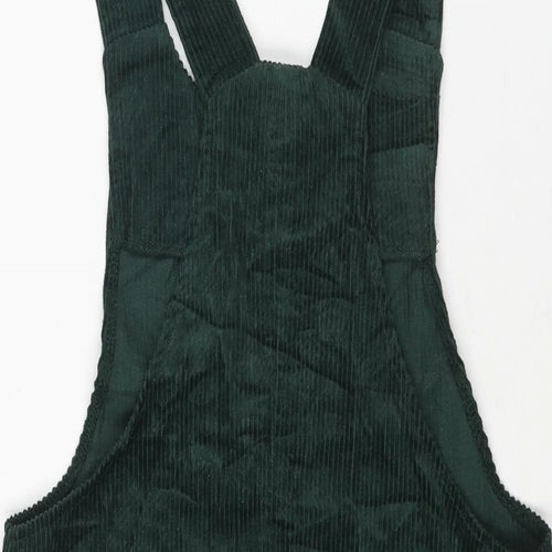 New Look Womens Green Cotton Pinafore/Dungaree Dress Size 12 Scoop Neck Pullover - Button Detail