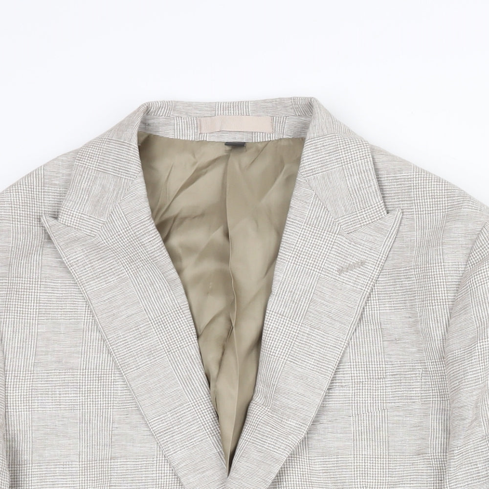 Marks and Spencer Mens Beige Check Linen Jacket Suit Jacket Size 38 Regular