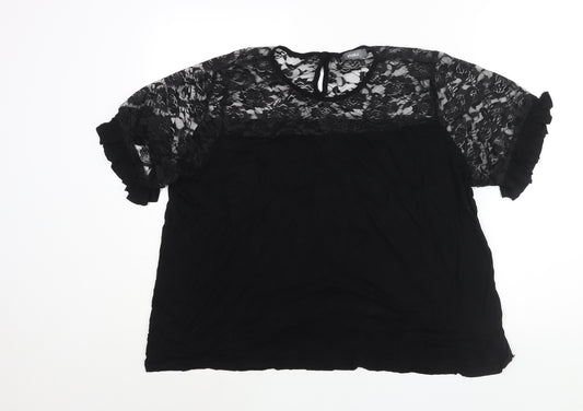 Studio Womens Black Viscose Basic Blouse Size 20 Round Neck - Size 20-22 Lace Detail