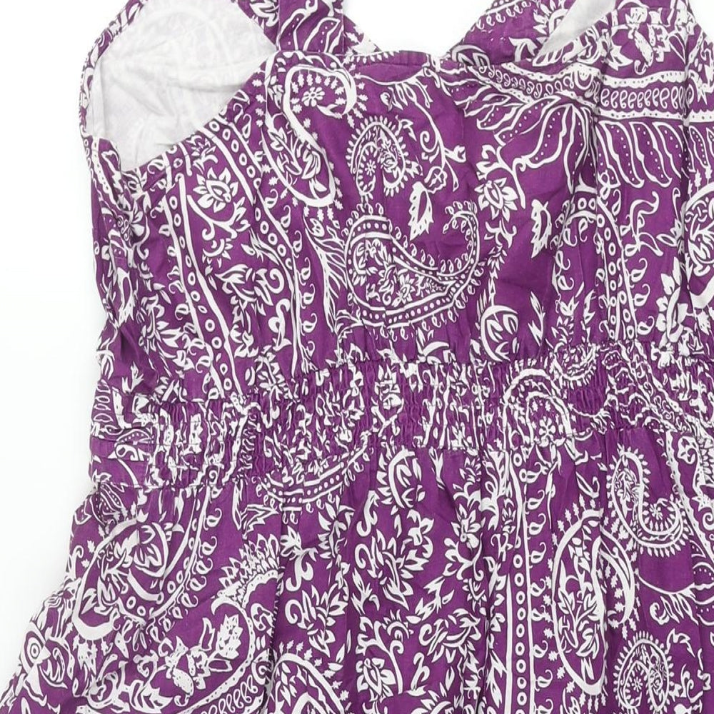 Debenhams Womens Purple Paisley Cotton Shift Size 16 Sweetheart Pullover - Sequin Detail