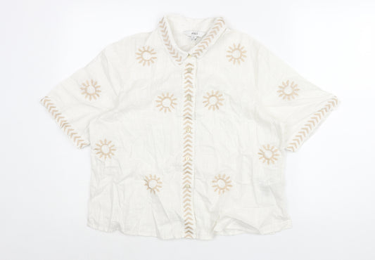 Marks and Spencer Womens Ivory Cotton Basic Blouse Size 10 Collared - Embroidered Sun