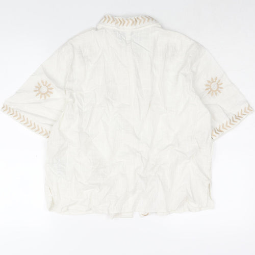 Marks and Spencer Womens Ivory Cotton Basic Blouse Size 10 Collared - Embroidered Sun