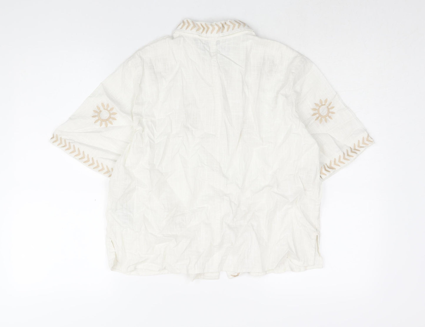 Marks and Spencer Womens Ivory Cotton Basic Blouse Size 10 Collared - Embroidered Sun