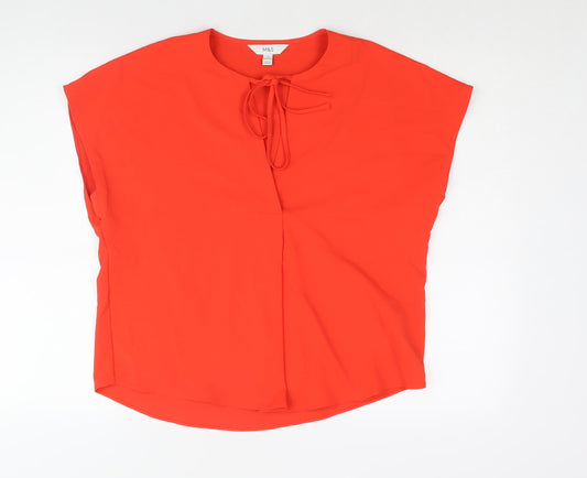 Marks and Spencer Womens Red Polyester Basic Blouse Size 10 Round Neck - Keyhole Neck